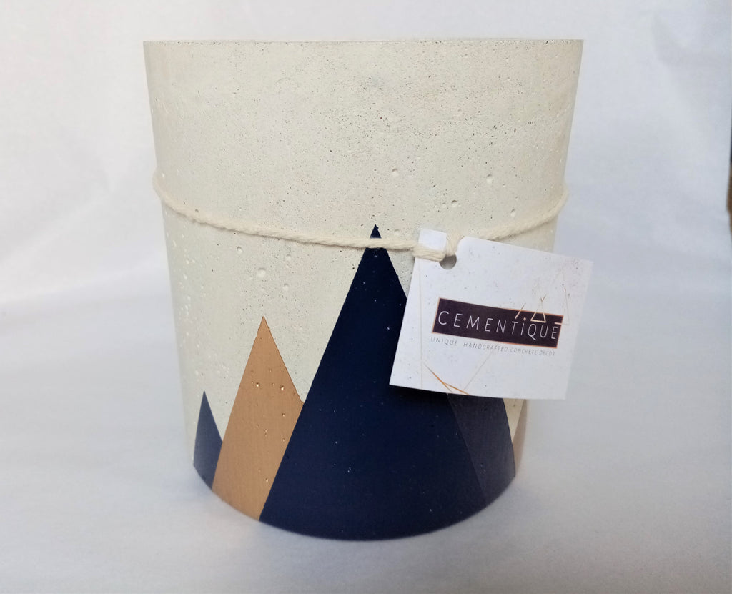Medium Cylindrical Concrete Pot with Mountains
