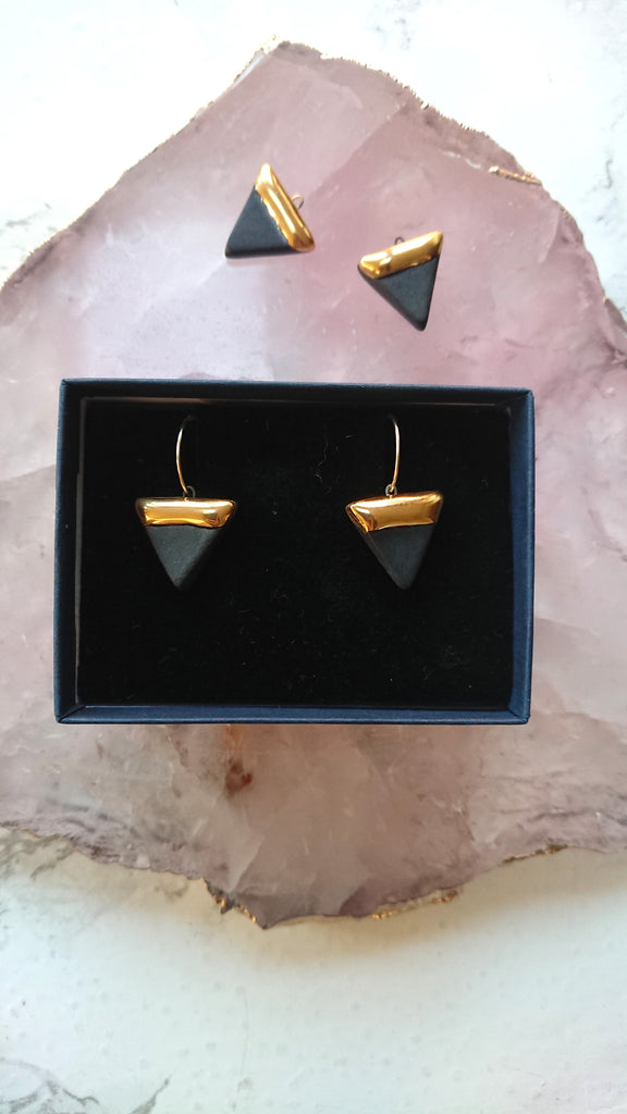 Porcelain triangle  earrings available in Gold & Pink , Gold & Blue and Gold & White