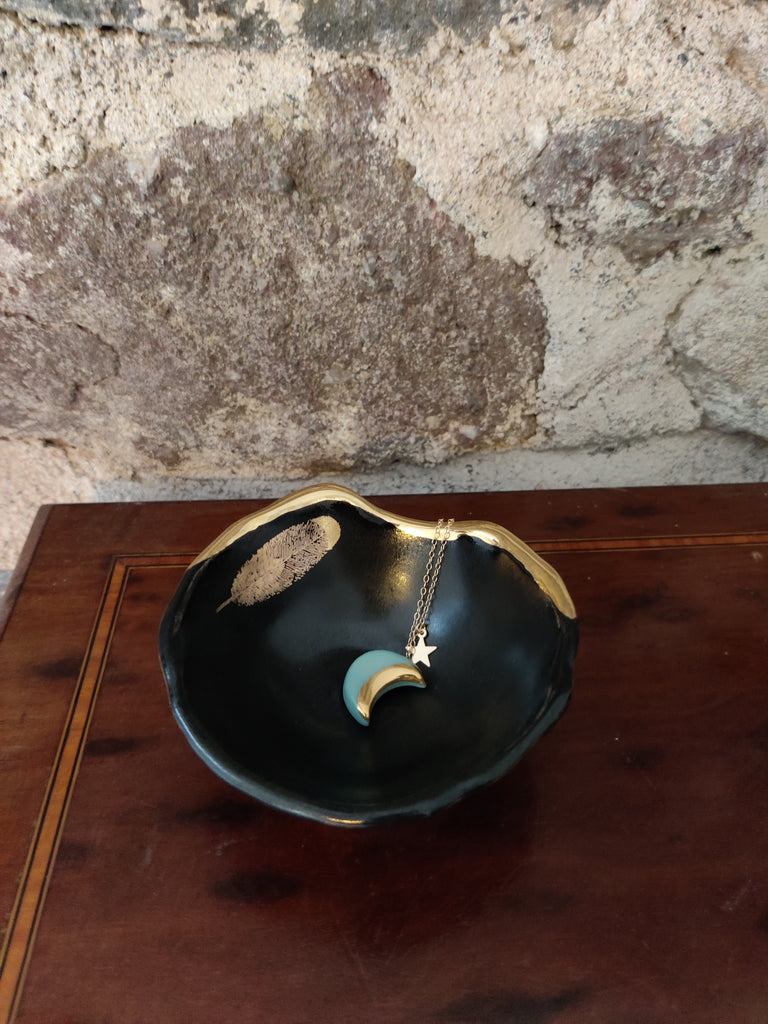 Small Gold Fern Jewellery Bowl Dish Black