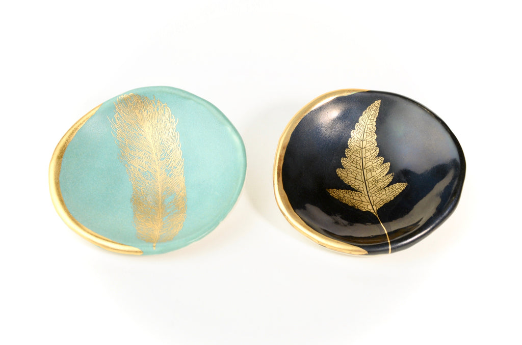 Small Gold Fern Jewellery Dish ( mint, navy, white or black)