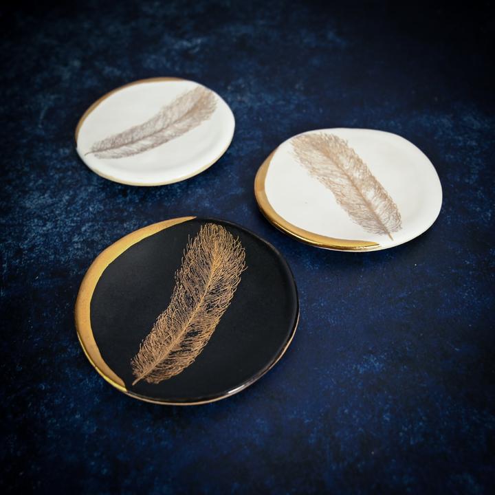 Small Gold Feather Jewellery Dish ( mint, navy, white or black)