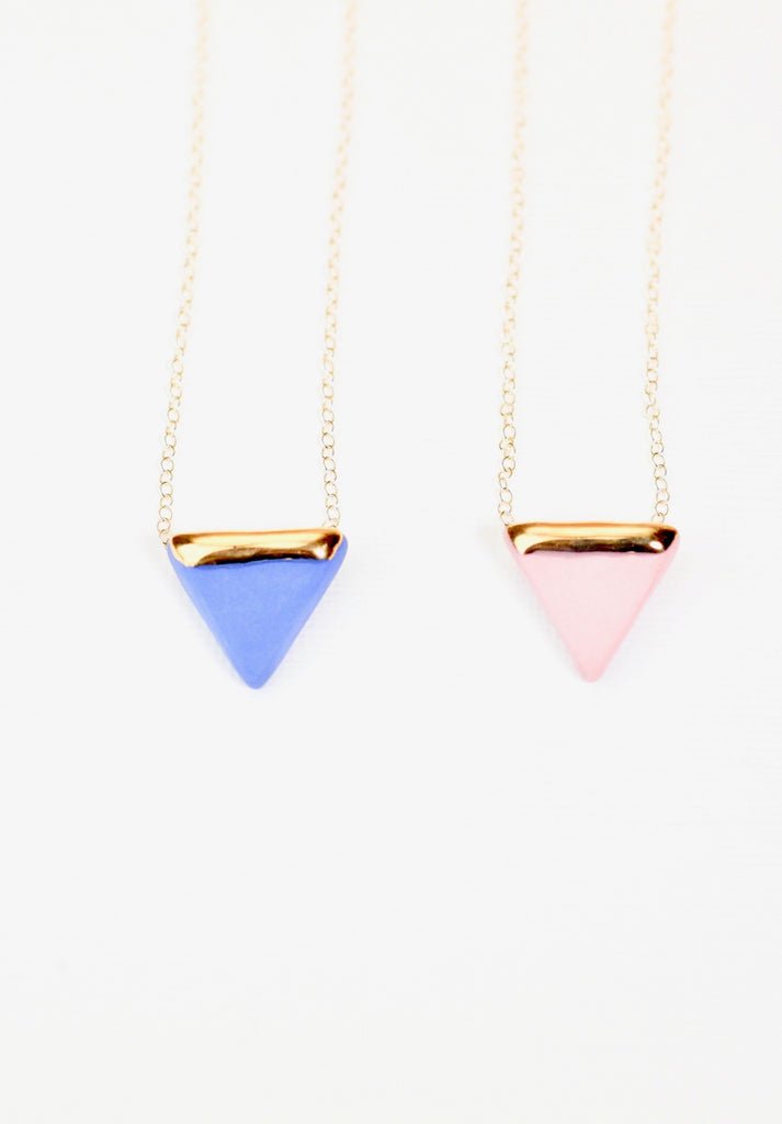 Porcelain triangle and gold necklace pink