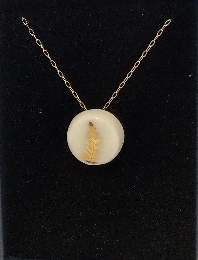 Gold Fern Necklace White