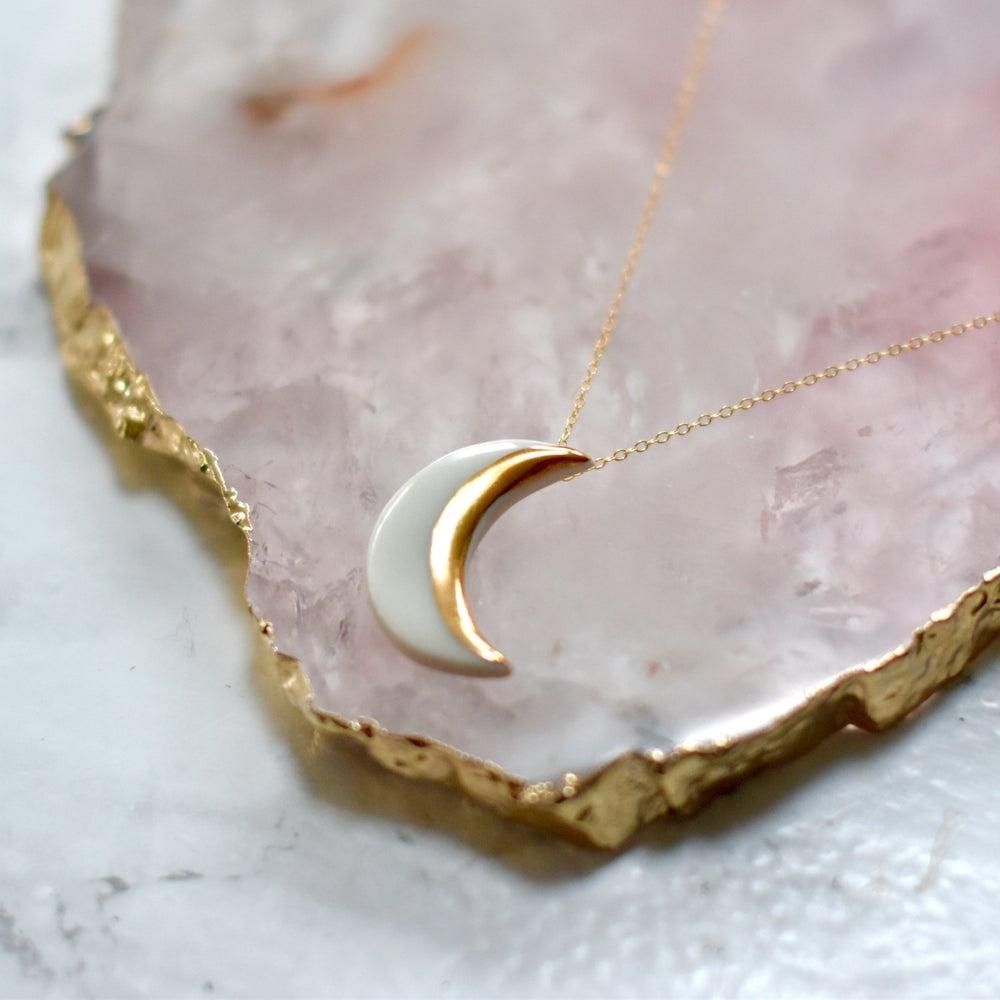 Moon and star necklace white