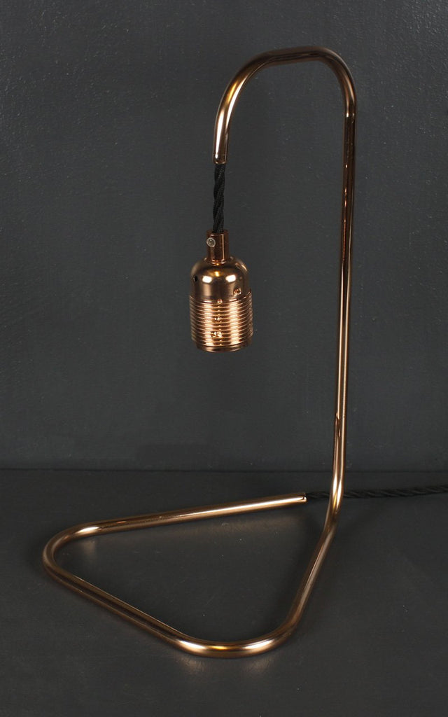 SMALL TRIANGULAR BASED COPPER LAMP with incandescent bulb (Spiral or Diamond Bulb)