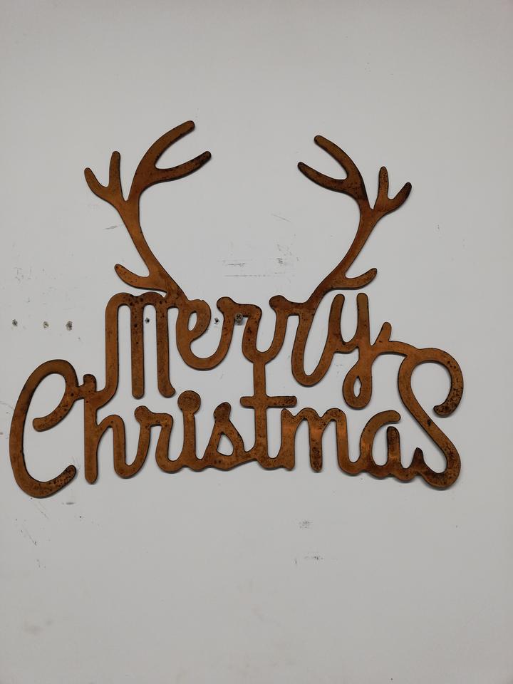 Rustic Metal Merry Christmas Antlers Sign