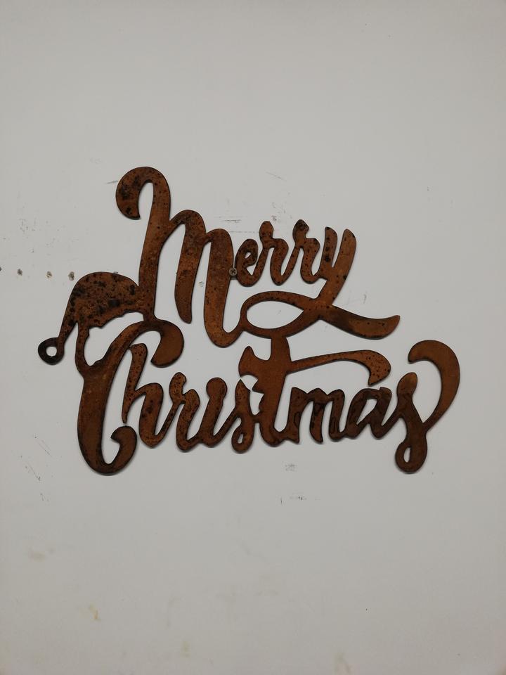 Rustic Metal Merry Christmas Santa Hat Sign