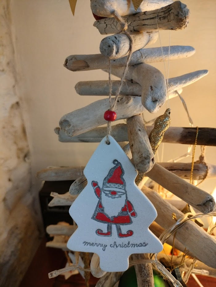 Handmade Irish Clay Decorations :  Santa Christmas Tree