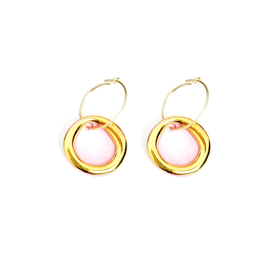 Gold Circle Halo Earrings Pink