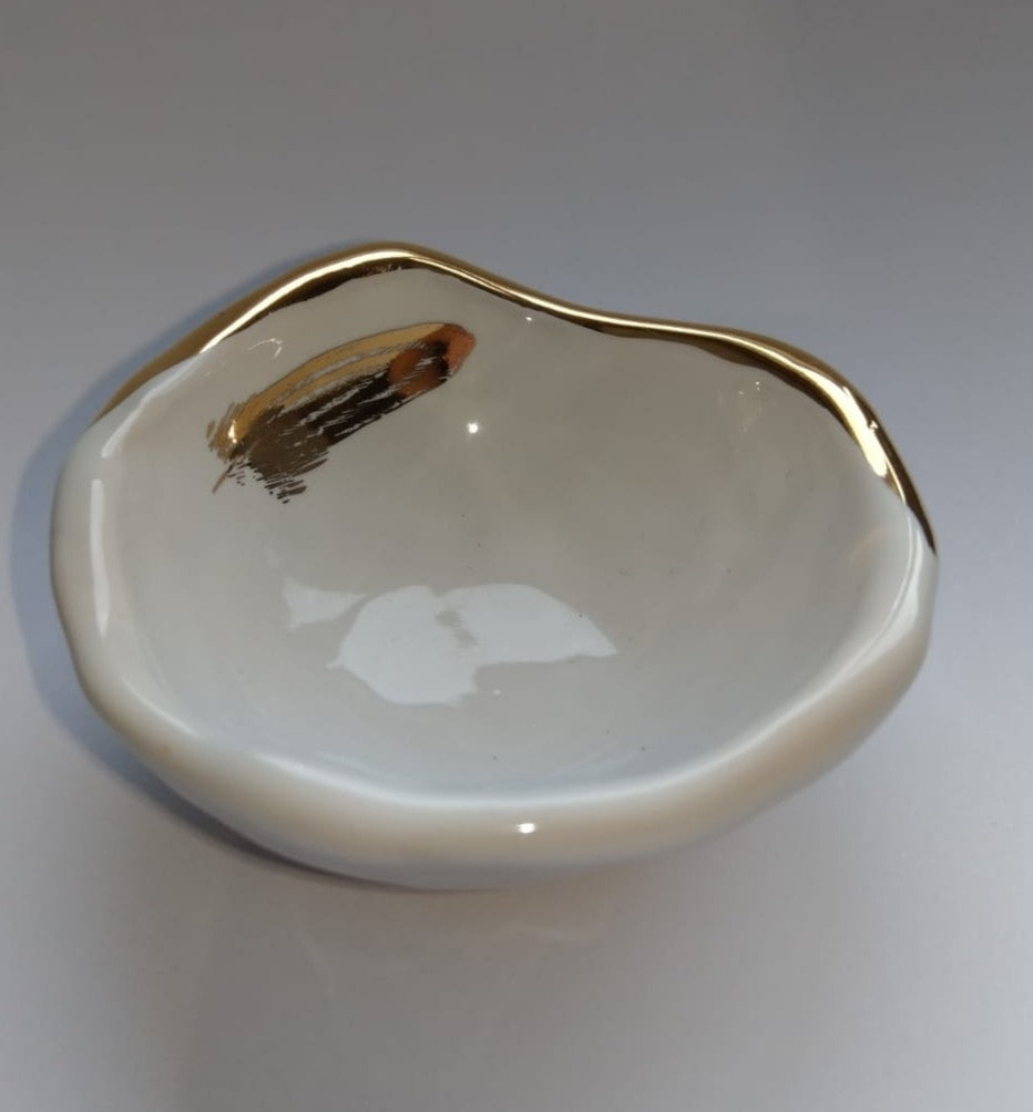 Small Gold Fern Jewellery Bowl Dish White