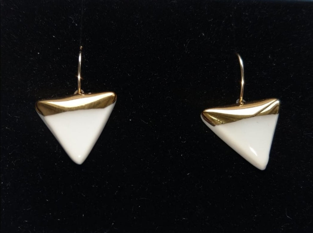 Porcelain triangle and gold white earrings