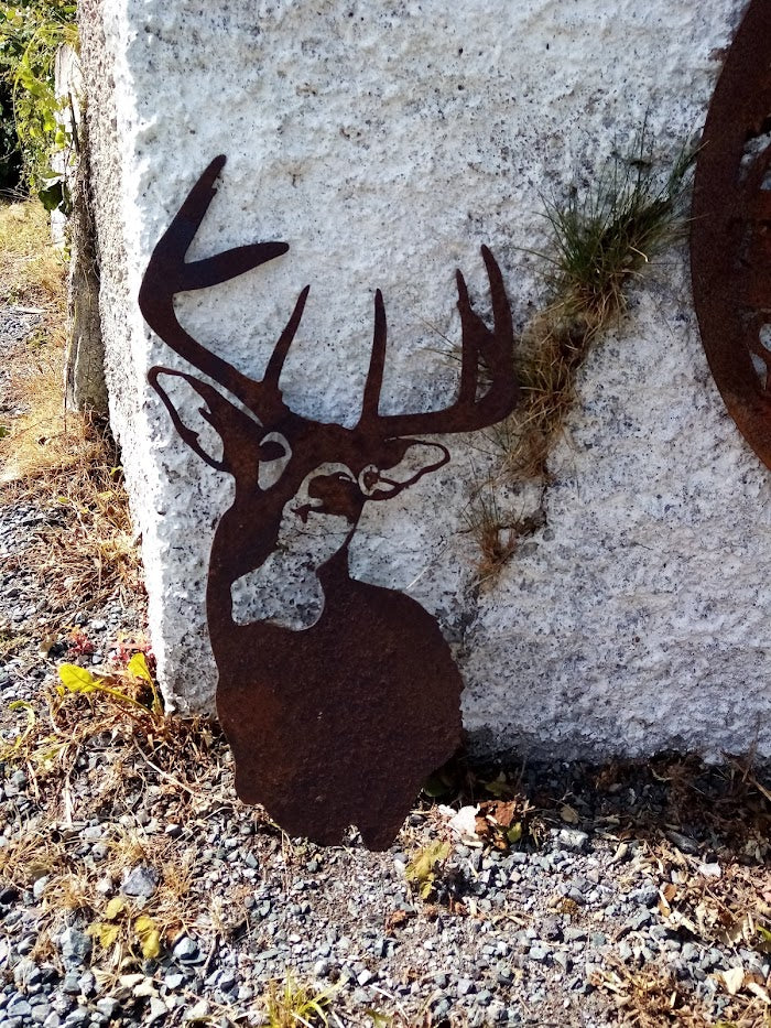 Rustic Stags Head Metal Garden Art