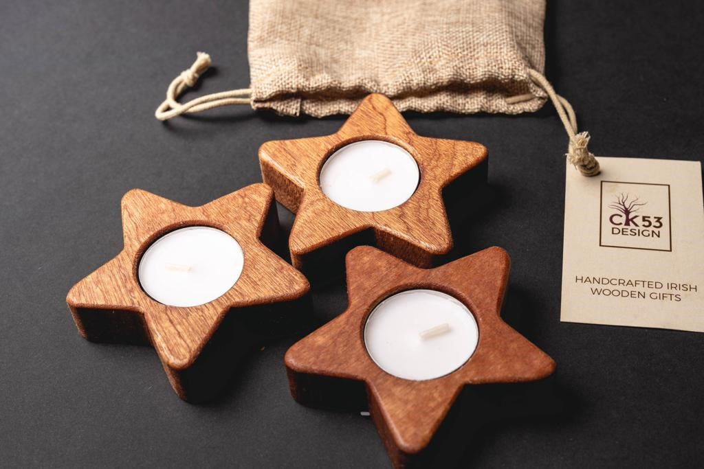 Sapele Wooden Star Tea Lights ,