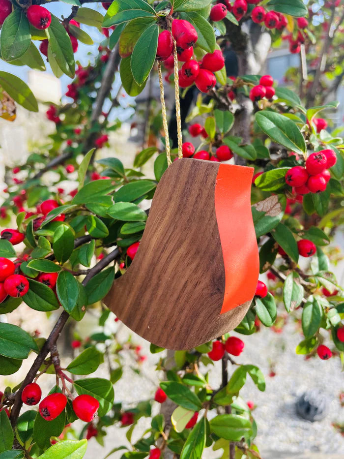 Hanging Wooden Robin Red breast on Walnut Wood Decoration